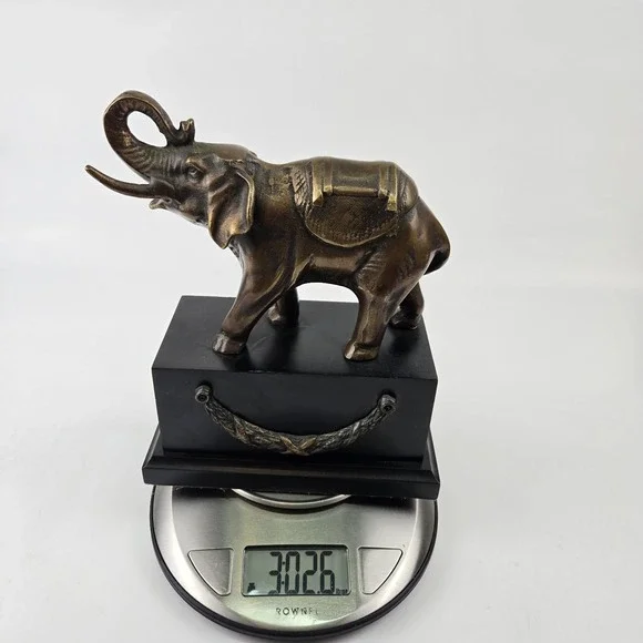 Vtg Elephant Bronze Sculpture - 8x7 Hot Cast, Stunning Wood Base Design.